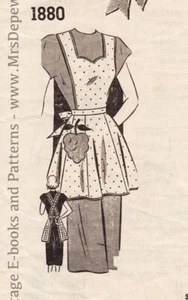 Vintage Sewing Pattern 1940s Mail Order 1880 Bib Apron Grape Shaped Pockets - Picture 1 of 7