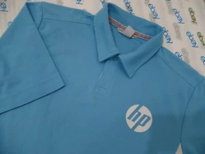  HP Logo Employee Work Polo Shirt Mens Sz Medium Blue -white - Picture 1 of 9