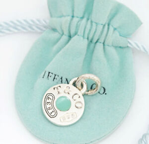 Tiffany & Co. 1837 Circle Blue Enamel Pendant Top Charm Silver 925 Auth w/Bag 