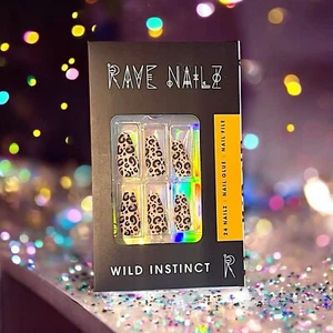 Rave Nailz Wild Instinct Nailz Coffin Shaped Cheetah Print Hand-Drawn New In Box - Picture 1 of 9