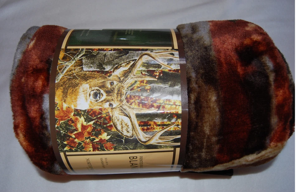 PLUSH 50x60 NORTHPOINT Throw Blanket RASCHEL Reversible TEN POINT BUCK DEER - Image 1 of 1