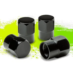 4 X ALUMINUM COATED TIRE/RIM VALVE/WHEEL TYRE AIR CAP DUST COVER STEM BLACK - Picture 1 of 4