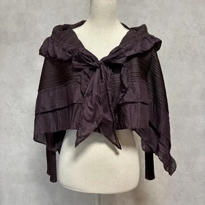 Poncho scialle mantello marrone PLEATS PLEASE ISSEY MIYAKE nastro arricciato bolero taglia M - Foto 1 di 10