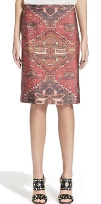 Tory Burch $275 Kera Pencil Skirt 0 Red Marrakech Tapestry Printed Knee - Flaw - Image 1 of 4