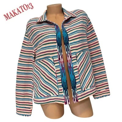 Zara Women's Size XS Textured Weave Jacket Pocket Blazer Striped Open Front - Image 1 of 4