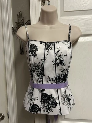White House Black Market Women Sz 4 White Toile Floral Tank Top Bustier Coquette - Image 1 of 4