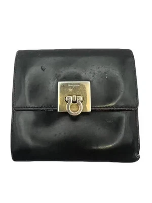 Carteira Salvatore Ferragamo couro preta USADA Y0621-56 - Imagem 1 de 4