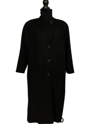 VTG Jones New York Petite PXL-PXXL Black 100% Wool Long Trench Coat Lined USA - Image 1 of 4