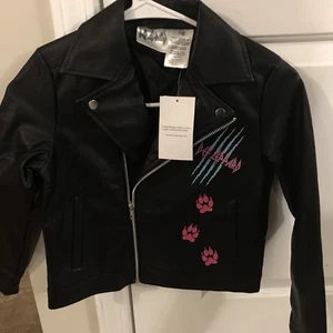 DEF LEPPARD LARGE GIRLS FAUX LEATHER JACKET PAWS GIRLS SIZE LARGE L 7/8 BLACK - Picture 1 of 5
