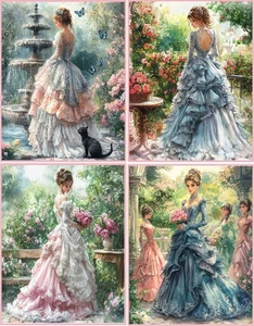8 Ladies Vintage Victorian Fashion glossy blank fold out Note Card envelopes - Picture 1 of 4