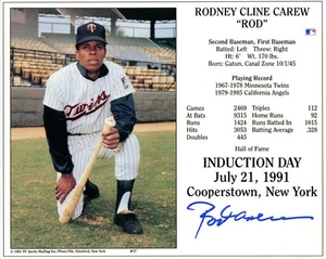 ROD CAREW SIGNED 8x10 PHOTO HOF STAT INDUCTION DAY TWINS RARE BECKETT BAS - Picture 1 of 2