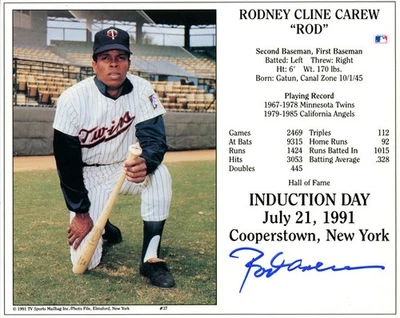 ROD CAREW SIGNED 8x10 PHOTO HOF STAT INDUCTION DAY TWINS RARE BECKETT BAS - Image 1 of 2