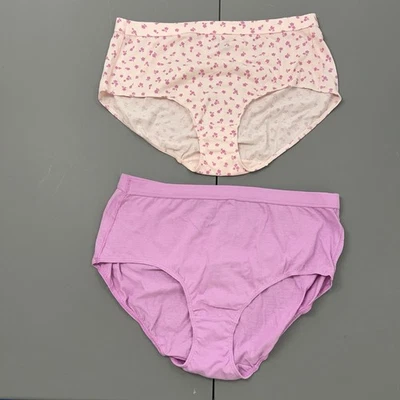 Hanes 2 Pair 100% Cotton Women’s Hipster XL Pink Floral - Image 1 of 4