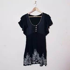 Hussy Dress Womens 10 Black Floral A Line Dress - Picture 1 of 4