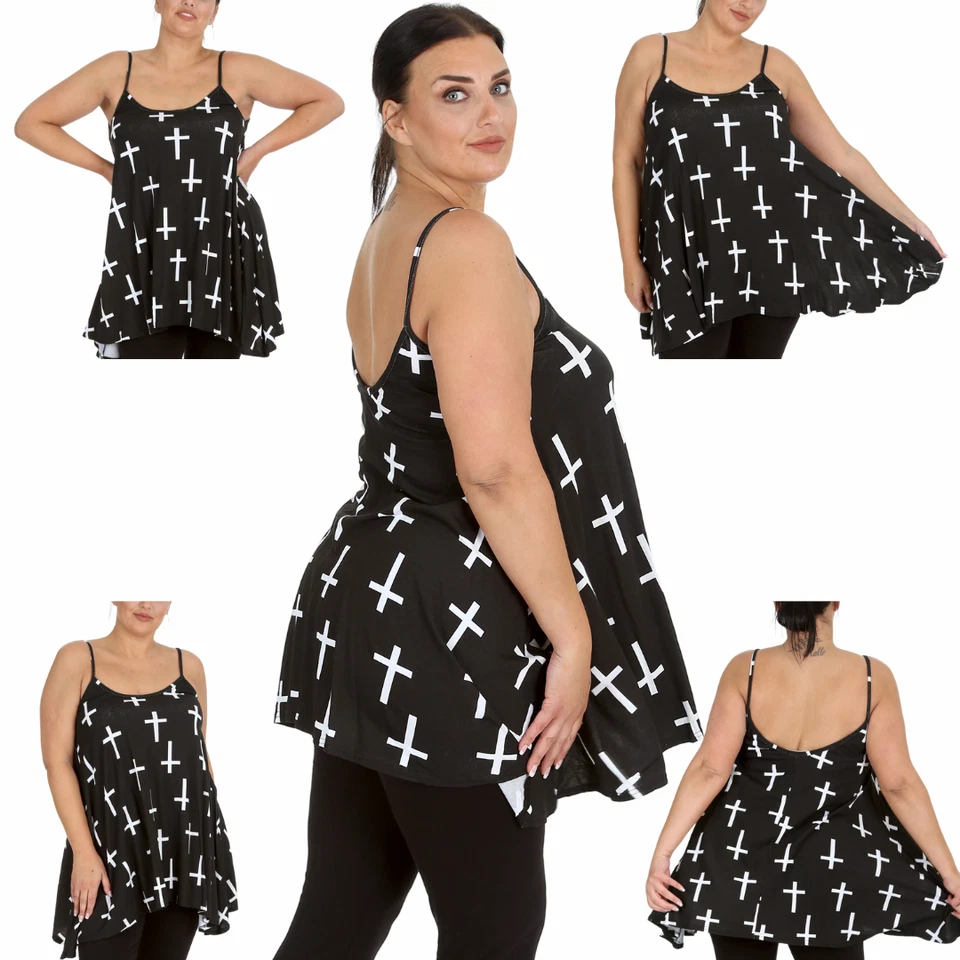 Nouvelle Women Plus Size Swing Top Ladies Cross Print Camisole Tank Sleeveless - Image 1 of 1