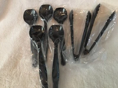 Juego de 2 pinzas y 5 cucharas para servir picnic de plástico negro  Foto 1 de 3