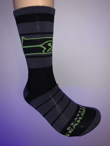 SEATTLE SEAHAWKS NFL FOOTBALL JERSEY LOGO CHARCOAL STRIPE SOCKS LARGE Cover