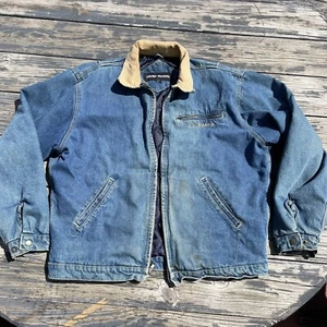 Vintage 90s Donald Trump Marina Mens Large Insulated Denim Trucker Jacket - Picture 1 of 12