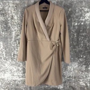 Tommy Hilfiger Size 10 Knee Length Wrap Dress Beige Belted Long Sleev V Neck - Picture 1 of 11
