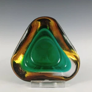 Murano Geode Green & Amber Sommerso Glass Triangle Bowl - Picture 1 of 7