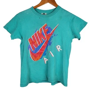 Vtg Nike Air Swoosh Aqua Blue Red Short Sleeve USA Made T-Shirt Youth M 10-12 - Picture 1 of 11