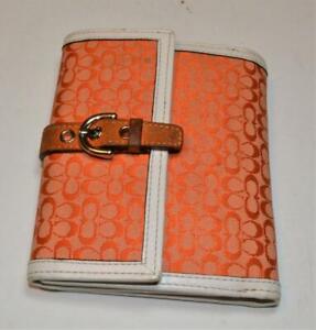 Authentic Coach Signature Logo Orange with a leather trim Trifold Wallet