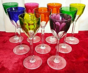 BACCARAT. 9 COLORFUL CUT CRYSTAL GLASSES. WITH STAMP. FRANCE. CIRCA 1960 - Picture 1 of 1