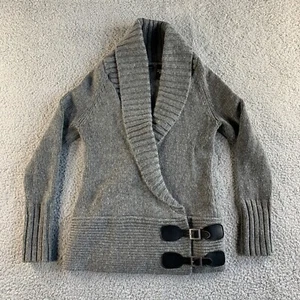 Moda International Sweater Womens XS Gray Wool Wrap Shawl Collar Buckle Y2K - Picture 1 of 12