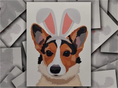 Pembroke Welsh Corgi Hand-Drawn Easter Bunny Rabbit Dog Card with Envelope - Image 1 of 4