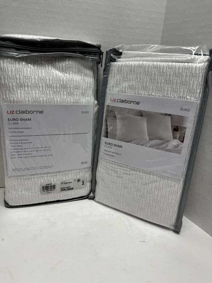 Liz Claiborne Almohada Acolchada Falsa Euro Cosida Blanco Lote de 2 26"x26" Foto 1 de 4