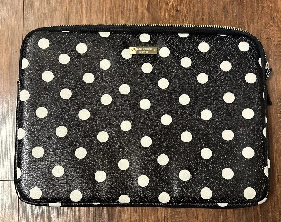 Kate Spade Small Tablet Padded Case Black And White Polka Dot Vinyl Shiny - Image 1 of 4