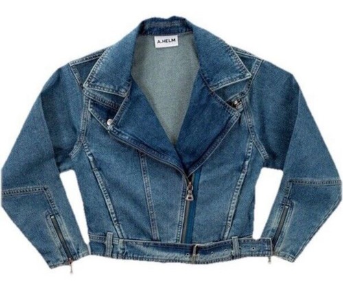 VETEMENTS Giacca denim blu A.HELM con cerniera e cintura in vita fibbia WMN taglia small nuova con etichetta