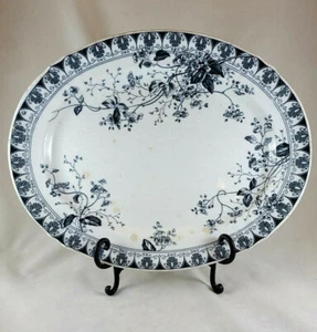 T C &AMP; F BOOTH, ENGLAND ROSALINE PATTERN TRANSFERWARE BLUE WHITE PLATTER - 14 - Picture 1 of 10
