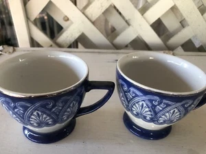 2 Cups Bombay Company Arabesque Tile Cobalt Blue White Platinum VGC - Picture 1 of 8