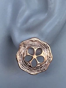 Designer Anitanja Cross Cut Slice Cocoa Pod Bronze 14KT Rose Plated Stud Earring - Picture 1 of 4