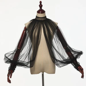Women's Shrug Top with Tulle sleeves Gothic Bolero Halloween Cropped Tops - Picture 1 of 14