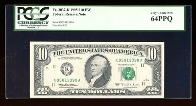 DBR 1995 $10 FRN Dallas Fr. 2032-K PCGS 64 PPQ Serial K95813390A - Image 1 of 2