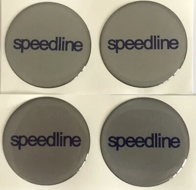 SPEEDLINE ALLOY WHEEL CENTRE CAP DOMED STICKERS X4 HUB SUB SILVER BLUE ALL SIZES - Image 1 of 4