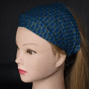 Blue Peacock Feather Fan Handmade Elasticated Hair Head band Bandana Chemo Wear - Picture 1 of 2