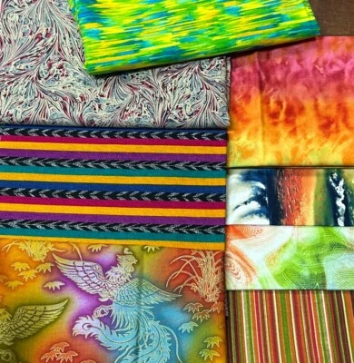 Lot 8 Fabric All Different Assorted Size Pieces Watercolor Colorful Tie Dye - Image 1 of 4