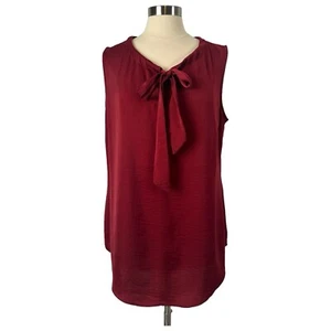 CAbi Blouse Women's Large Tank Bow Top Maroon Red Langenlook Sleeveless Flouncy - Picture 1 of 11