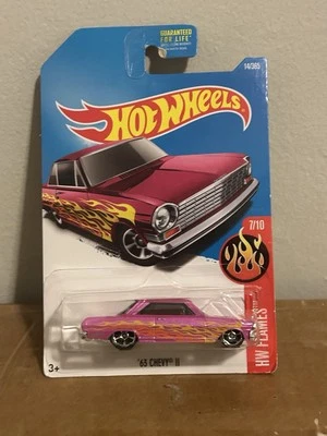Hot Wheels '63 CHEVY II HW Flames Pink 14/365 7/10 - Image 1 of 3