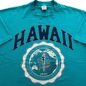 Camicia grafica vintage anni 90 University of Hawaii Crest taglia XL blu oversize USA - Foto 1 di 8