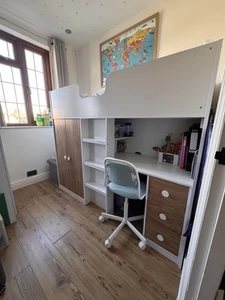 Bunk Bed with Desk & Wardrobe: Habitat Jackson Shorty Highsleeper in White & Oak - Picture 1 of 10