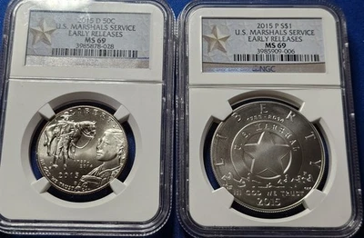 2015 US MARSHALS SERVICE Silver Dollar AND Clad Half Dollar Set, NGC MS69 - Image 1 of 2