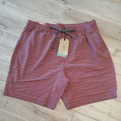 PrAna Mens XXL 8" Board Shorts Metric E-Waist Cove Red Striped UPF 50+ NWT - Image 1 of 4