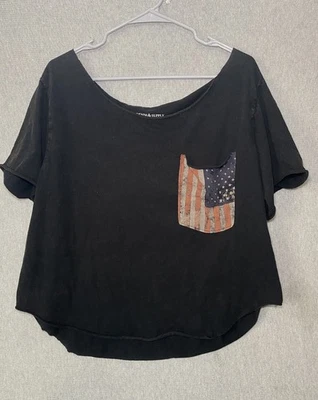 Camiseta Denim & Supply Ralph Lauren Para Mujer Grande Borde Crudo Bandera EE. UU. Bolsillo Foto 1 de 4