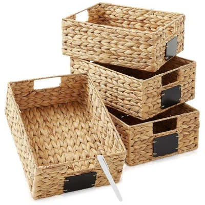 Casafield 4pk Hyacinth 10x13x5 Pantry Baskets, Wicker Kitchen Cabinet Storage