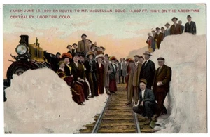1913 Argentinische Zentralbahn in Colorado - Zug & Menschen auf Gipfel im Schnee - Bild 1 von 2
