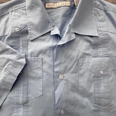 Рубашка мужская Monte Carlo средняя светло-голубая Guayabera кубинская мексиканская свадебный лагерь - Изображение 1 из 4